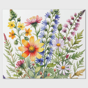 Pretty colorful wildflowers  watercolor painting wrapping paper