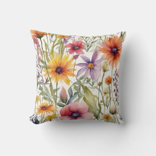 Pretty Colorful Wldflower Floral Art Throw Pillow