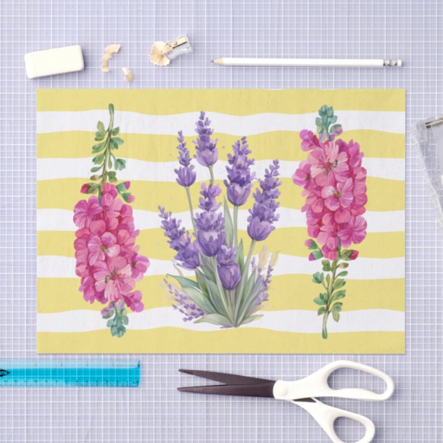 Pretty colorful yellow stripes Botanical Decoupage Tissue Paper (Craft)