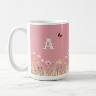 Pretty Colors Watercolor Wildflowers and Monogram Coffee Mug
