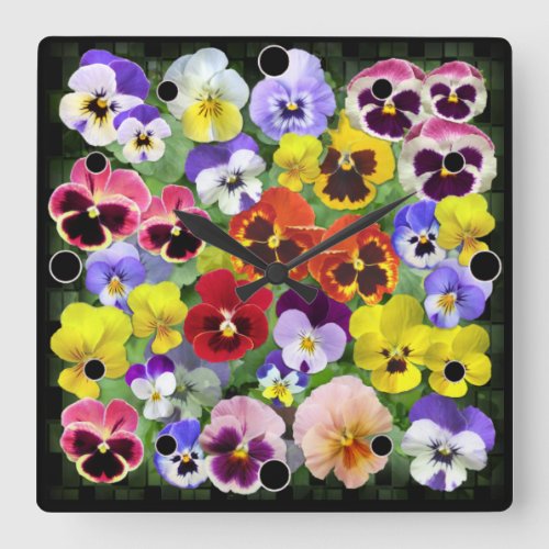 Pretty Colourful Pansies Square Wall Clock