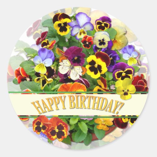 Pretty Colourful Pansy Display Birthday  Classic Round Sticker