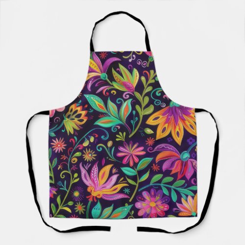 Pretty colourful pink and green floral print apron