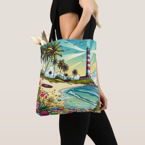 Pretty Comic Book Style Tropical Paradise Tote Bag