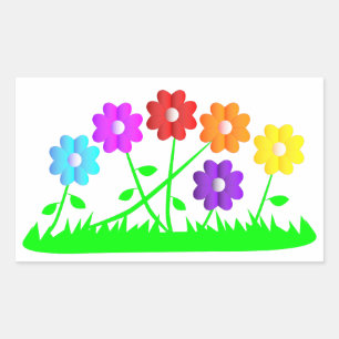 Pretty comic cartoon art colors flowers grass rectangular sticker