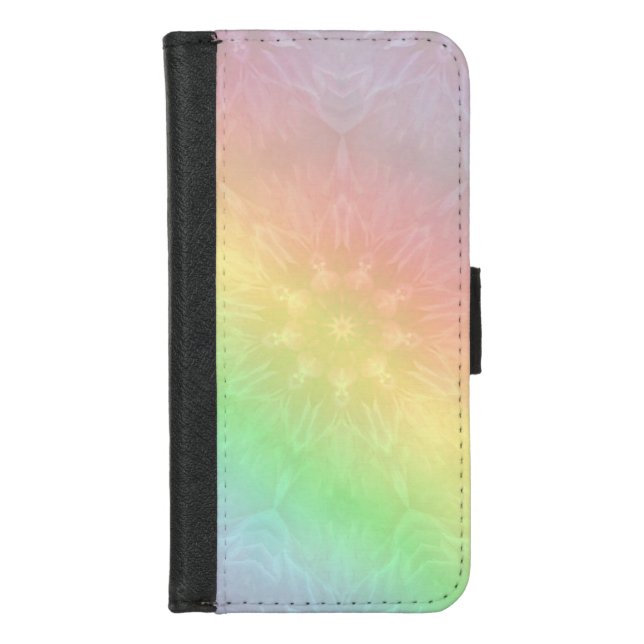 Pretty Cool Pastel Rainbow Mandala design iPhone Wallet Case (Front)