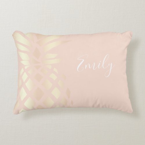Pretty copper rose gold pineapple  blush pink accent pillow