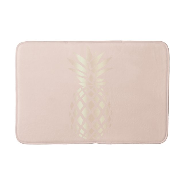 Pretty copper rose gold pineapple & blush pink bath mat (Front)