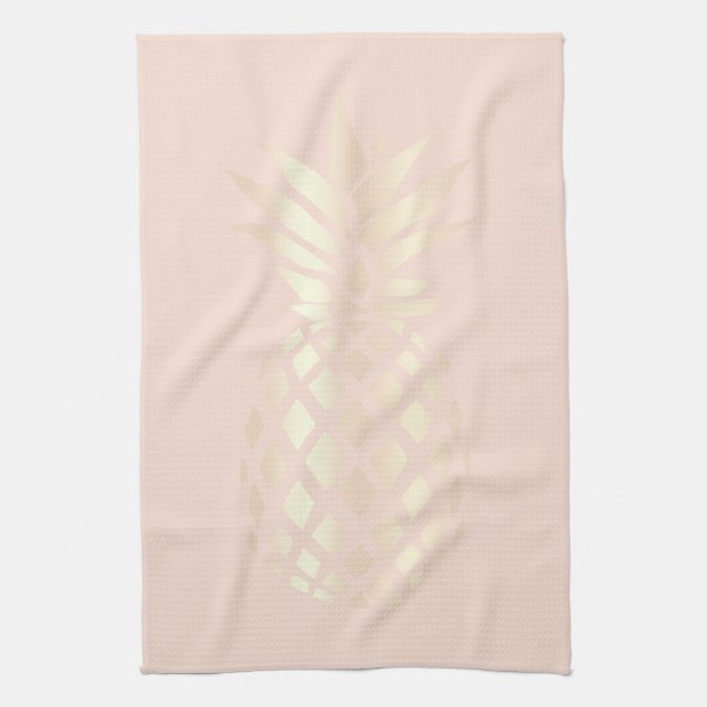 Pretty copper rose gold pineapple & blush pink kitchen towel (Vertical)