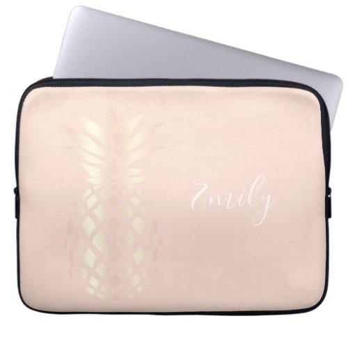 Pretty copper rose gold pineapple  blush pink laptop sleeve