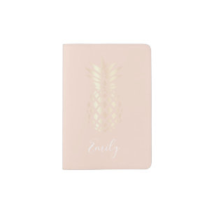 Pretty copper rose gold pineapple & blush pink passport holder