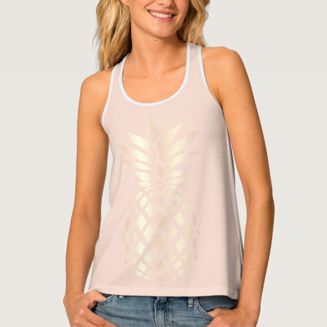 Pretty copper rose gold pineapple & blush pink tank top (Front)