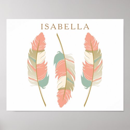 Pretty Coral and Mint Green Feathers with DIY Name Poster
