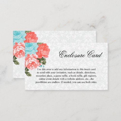 Pretty Coral and Teal Flowers Enclosure Card
