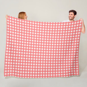 Pretty Coral Classy Gingham Pattern Fleece Blanket