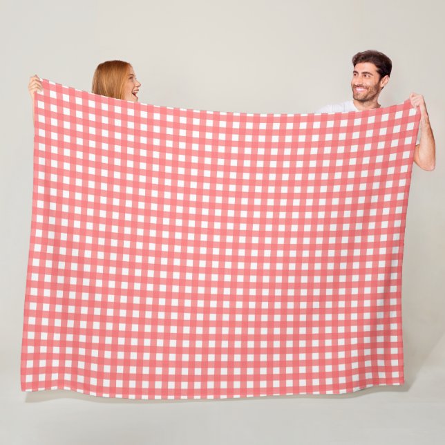 Pretty Coral Classy Gingham Pattern Fleece Blanket (In Situ)