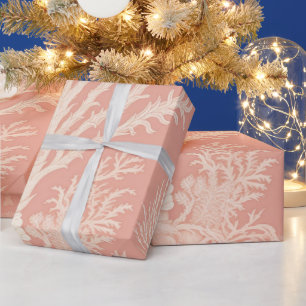 Pretty Coral in Ivory on Peach Wrapping Paper
