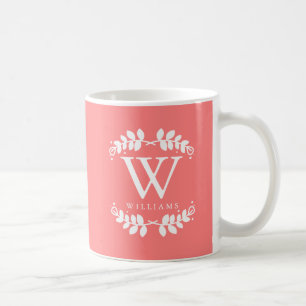 Pretty Coral Pink Monogram Coffee Mug