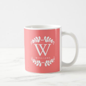 Pretty Coral Pink Monogram Coffee Mug by heartlockedhome at Zazzle