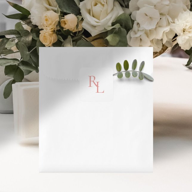 Pretty Coral Pink Wedding Couple Initials  Square Sticker (Creator Uploaded)