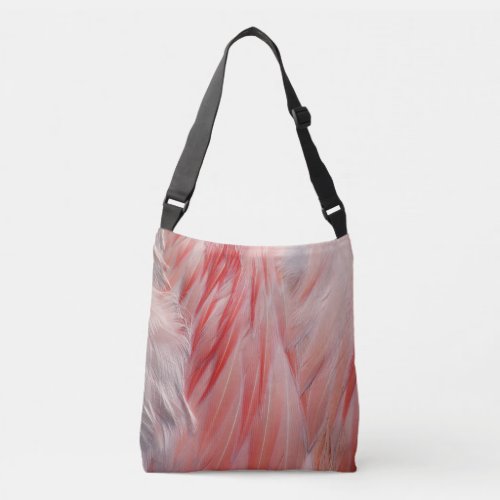 Pretty Coral Pink White Flamingo Feathers Texture Crossbody Bag