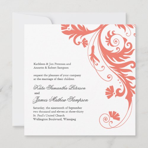 Pretty Coral Wedding Invitations