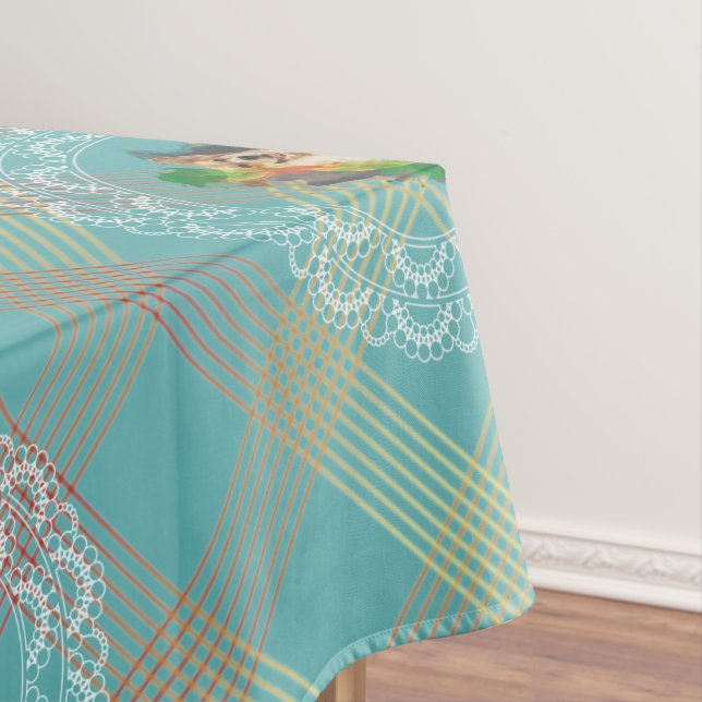 Pretty Corgi.  Tablecloth (In Situ)