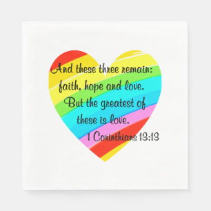PRETTY CORINTHIANS 13:13 RAINBOW HEART DESIGN PAPER NAPKINS