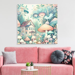 Pretty Cottage Core Whimsical Village Canvas Print