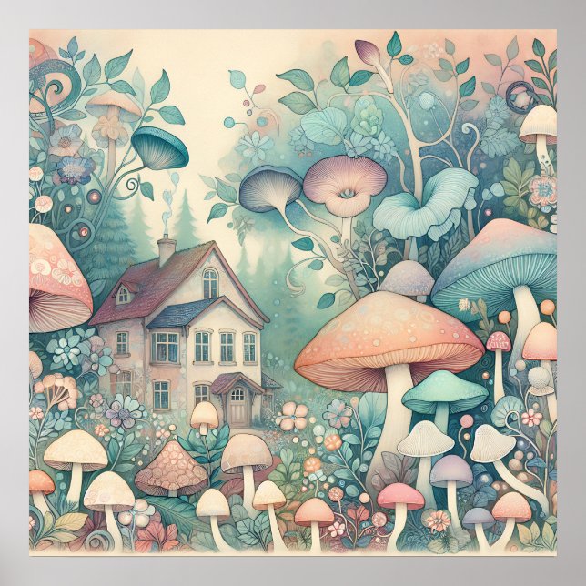 Pretty Cottage Core Whimsical Village Poster (Front)