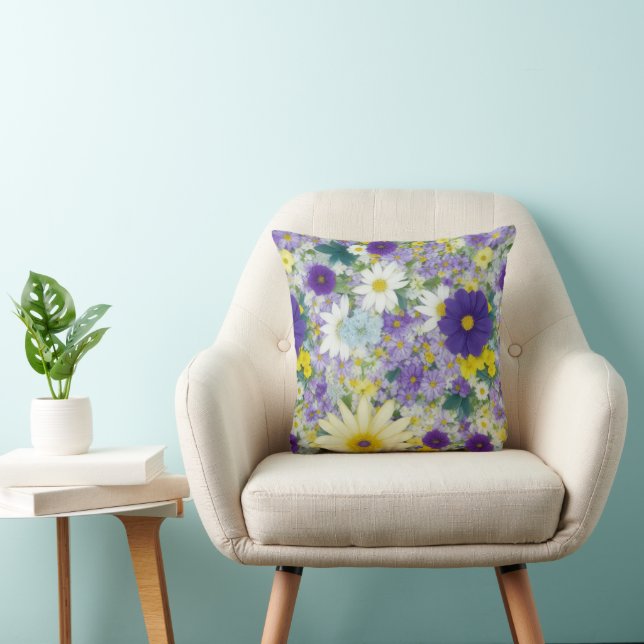 Pretty Cottage Flowers Throw Pillow (Chair)