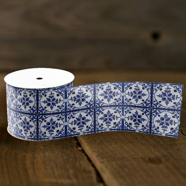 Pretty Cottage Kitchen Tiles - Dark Blue and White Grosgrain Ribbon (Creator Uploaded)