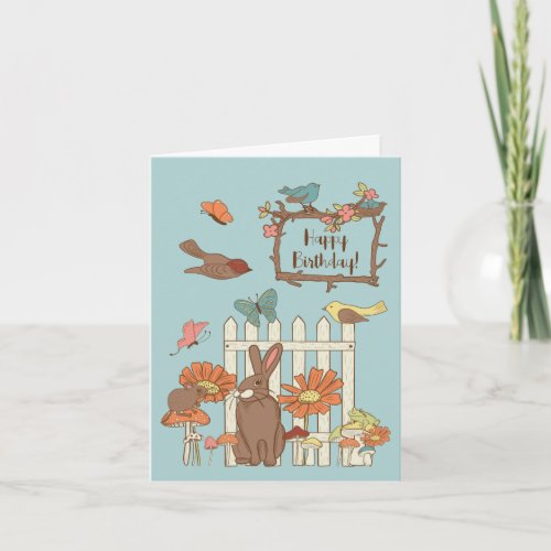 Pretty Cottagecore Birds and Animals Birthday Card