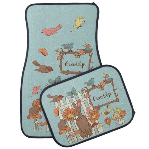 Pretty Cottagecore Birds and Animals Personalized Car Floor Mat