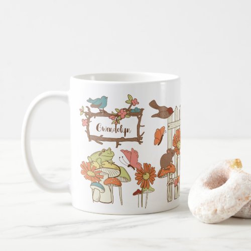 Pretty Cottagecore Birds and Animals Personalized Coffee Mug