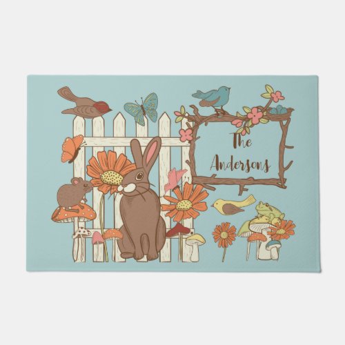 Pretty Cottagecore Birds and Animals Personalized Doormat