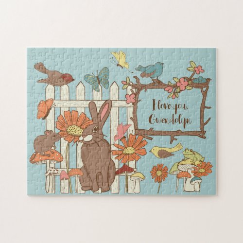Pretty Cottagecore Birds and Animals Personalized Jigsaw Puzzle