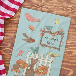 Pretty Cottagecore Birds and Animals Personalized Kitchen Towel<br><div class="desc">They’ll love showing off this personalized towel in their kitchen. It features a pretty cottagcore themed design with illustrations of birds, butterflies, a frog, a rabbit, a mouse, some mushrooms and some flowers with a spot to add a name or short message in brown script or cursive writing inside a...</div>