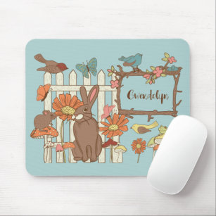 Pretty Cottagecore Birds and Animals Personalized Mouse Pad
