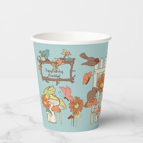 Pretty Cottagecore Birds and Animals Personalized Paper Cups