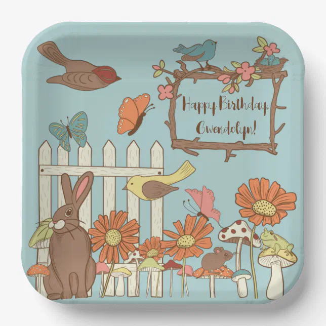 Pretty Cottagecore Birds and Animals Personalized Paper Plates | Zazzle