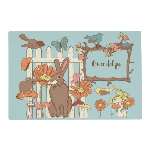 Pretty Cottagecore Birds and Animals Personalized Placemat