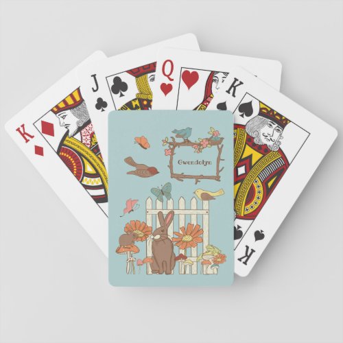 Pretty Cottagecore Birds and Animals Personalized Poker Cards