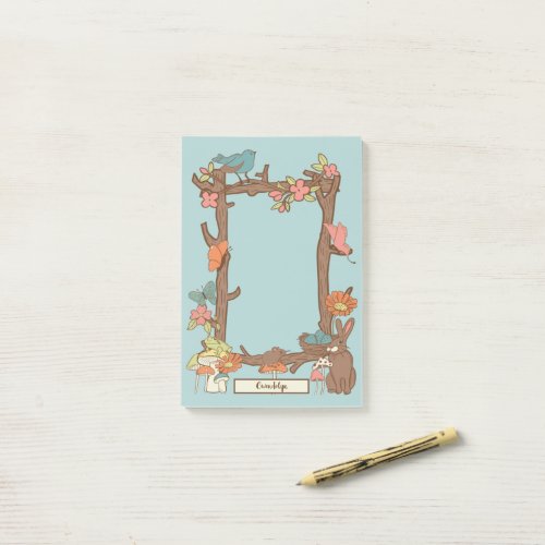 Pretty Cottagecore Birds and Animals Personalized Post_it Notes