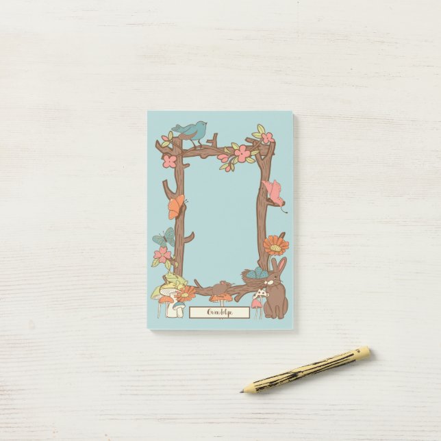 Pretty Cottagecore Birds and Animals Personalized Post-it Notes (On Desk)