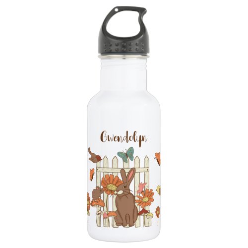 Pretty Cottagecore Birds and Animals Personalized Stainless Steel Water Bottle