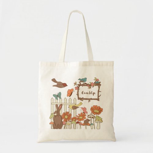 Pretty Cottagecore Birds and Animals Personalized Tote Bag