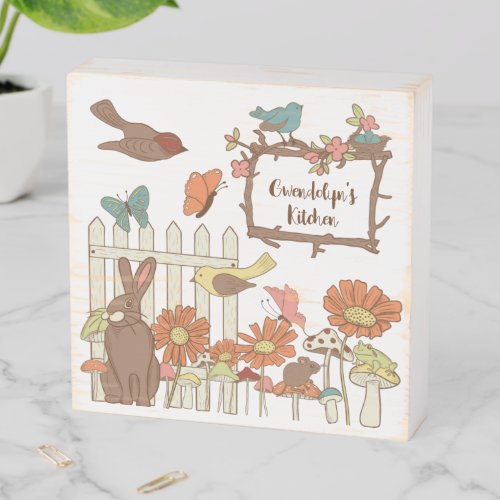 Pretty Cottagecore Birds and Animals Personalized Wooden Box Sign