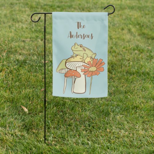 Pretty Cottagecore Frog on Mushroom Personalized Garden Flag