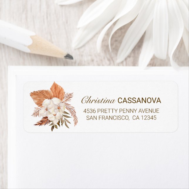 Pretty Cotton & Pampas Grass Botanical Label (Insitu)